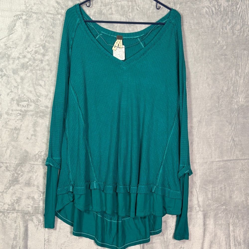 Free People Teal V-Neck Long Sleeve Tunic